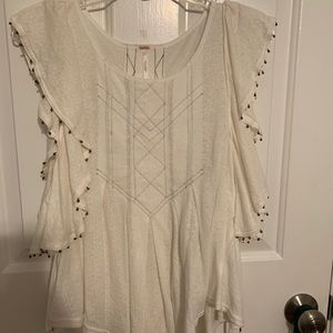Free People White Ruffle Tank